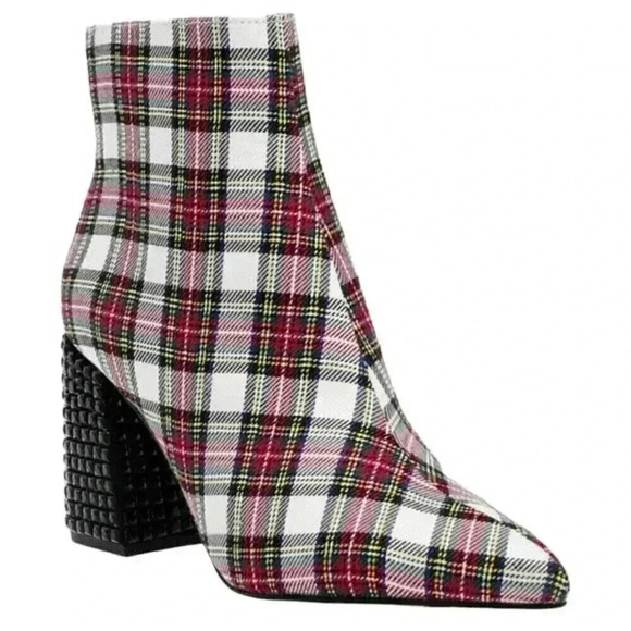 NIB BETSEY JOHNSON KASSIE RED WHITE BLOCK HEEL BOOTS BOOTIES - Picture 1 of 5